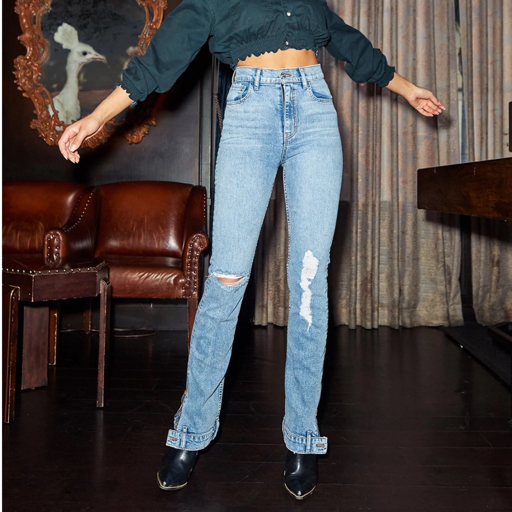 Revice denim Farrah distressed zip hem jeans